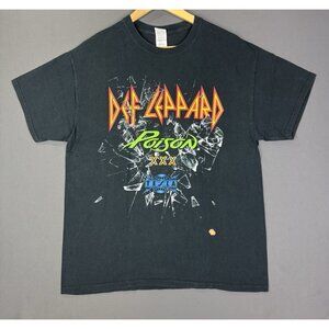 Vintage Y2K Band Tee Concert Def Leppard Poison XXX Tesla Black Shirt Large Tour